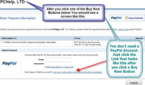PayPal Subscription Screen